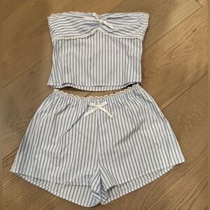 Princess Polly “Into The Groove Strapless Top Blue Stripe Set” size 2